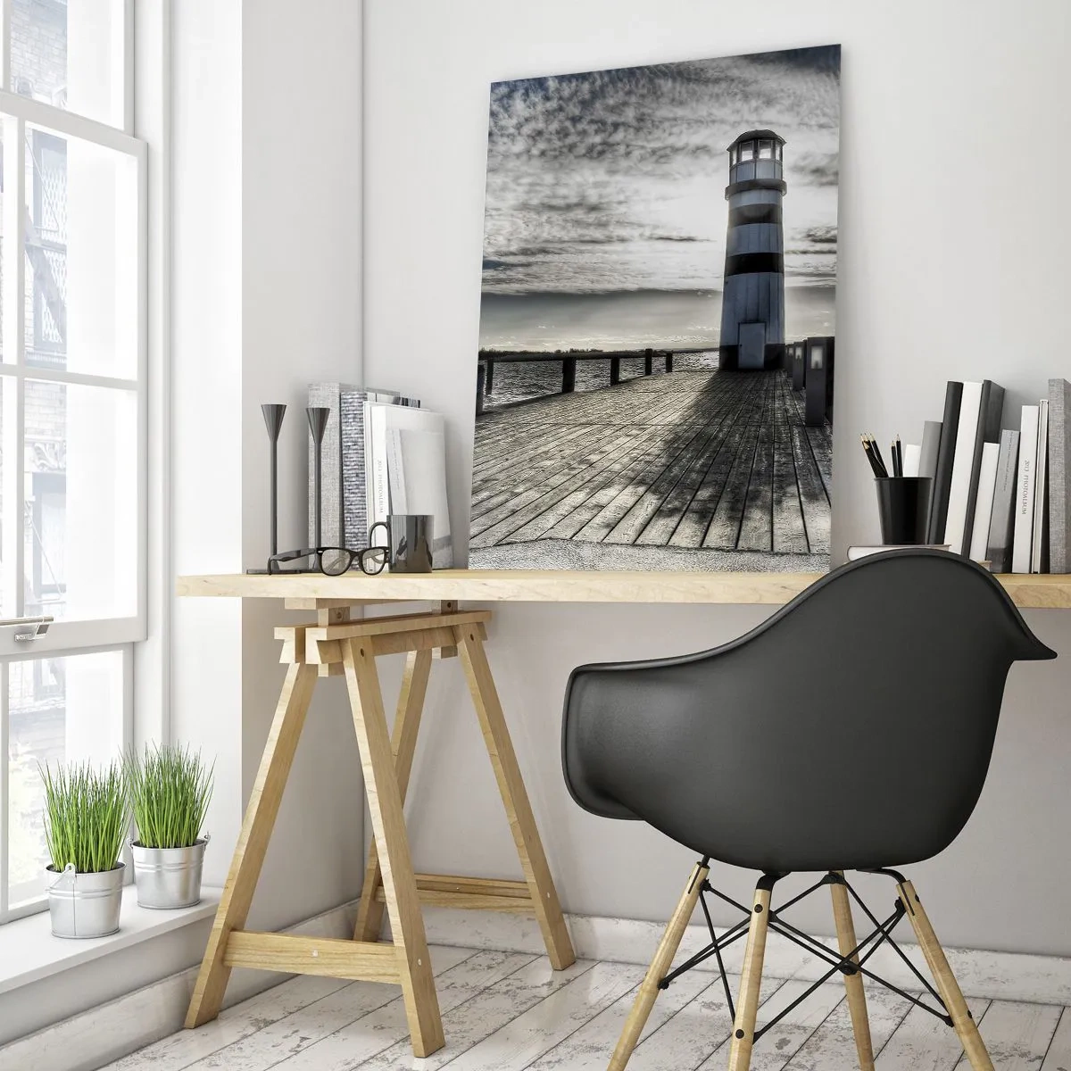 Impression sur verre - Image sur verre - Un phare contre un ciel dramatique - 50x70cm - Marins, je vous attend - Décoration murale moderne pour le salon et la chambre ARTTOR