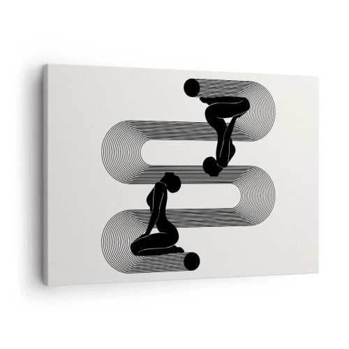 Impression sur toile - Image sur toile - Silhouettes noires avec des lignes géométriques sur fond clair - 70x50cm - Symétrie sensuelle - Décoration murale moderne pour le salon et la chambre ARTTOR