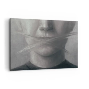 Impression sur toile - Image sur toile - Un portrait symbolique aux lèvres floues dans des tons gris. - 100x70cm - Sans mot - Décoration murale moderne pour le salon et la chambre ARTTOR