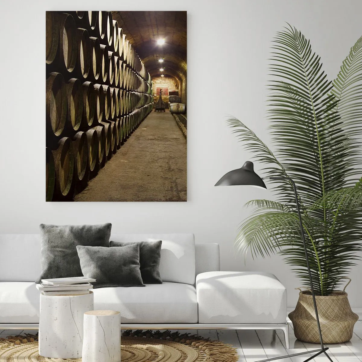 Impression sur verre - Image sur verre - Cave à vin avec rangées de barriques - 50x70cm - Qu'il est bon de s'allonger - Décoration murale moderne pour le salon et la chambre ARTTOR