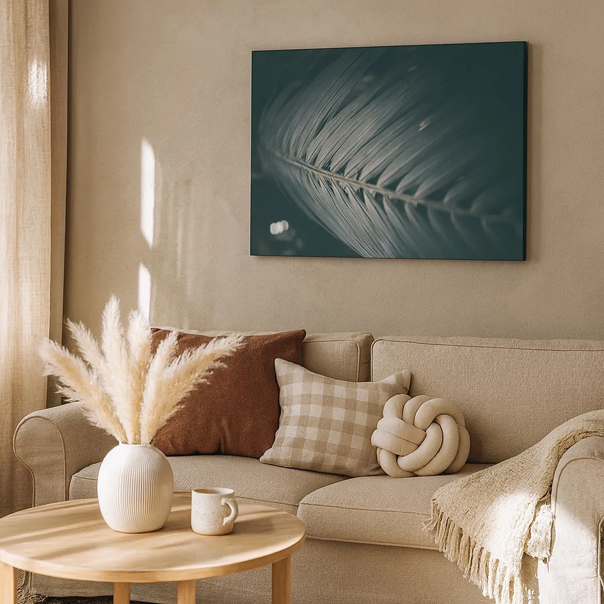 Impression sur toile - Image sur toile - Gros plan d'un détail de feuille de palmier aux tons sombres - 70x50cm - Précision de la nature - Décoration murale moderne pour le salon et la chambre ARTTOR