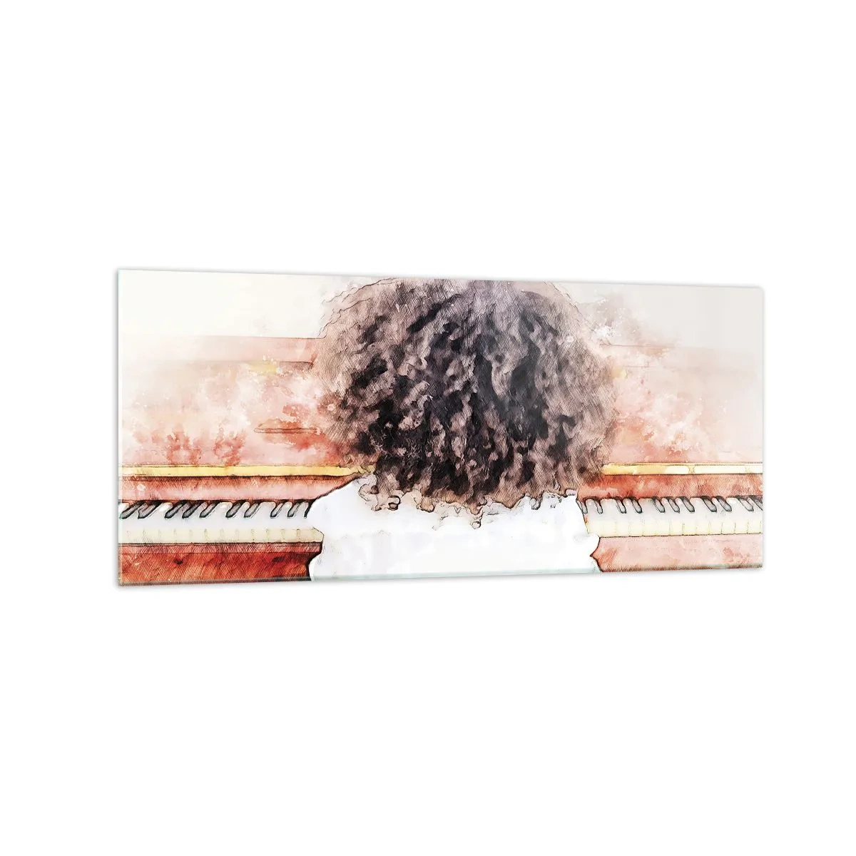 Impression sur verre - Image sur verre - Une fille aux cheveux touffus au piano - 120x50cm - Dans un nouveau monde - Décoration murale moderne pour le salon et la chambre ARTTOR