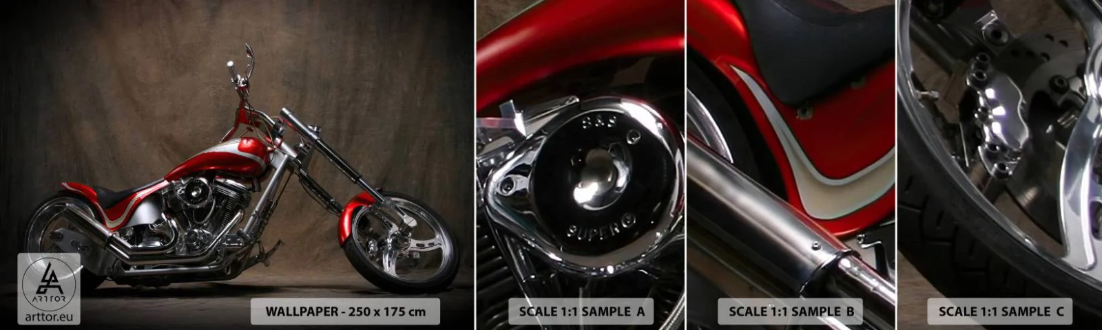 Échantillon De Papier Peint Standard Eco - Beauté rouge-argent - Moto, Hachoir, Automobile - 100x30 cm