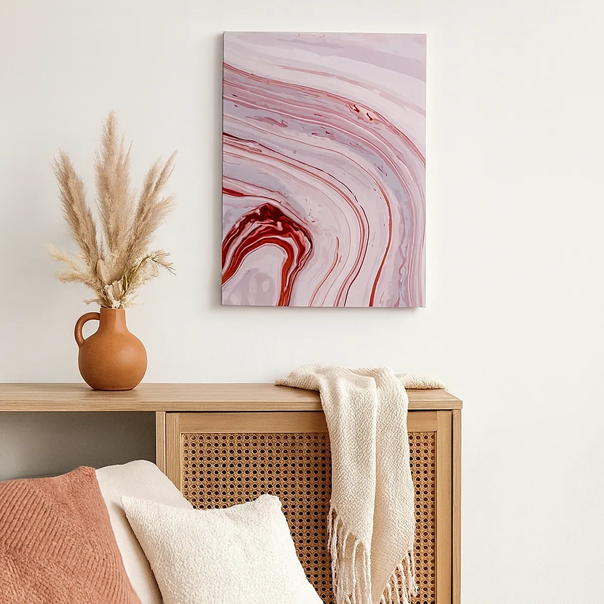 Impression sur toile - Image sur toile - Motif abstrait en rose et blanc - 50x70cm - Tout droit, puis tout en bas - Décoration murale moderne pour le salon et la chambre ARTTOR
