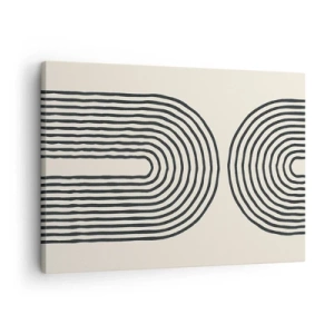 Impression sur toile - Image sur toile - Motif géométrique abstrait avec des lignes symétriques sur un fond clair - 70x50cm - Dans un instant... - Décoration murale moderne pour le salon et la chambre ARTTOR