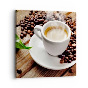 Impression sur toile - Image sur toile - Café sur un banc - 30x30 cm