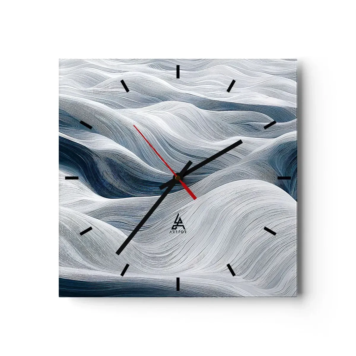 Horloge murale - Pendule murale - Lignes ondulées dans des tons de bleu et de blanc - 30x30cm - Vagues blanches et bleues - Décoration murale moderne pour le salon et la chambre ARTTOR