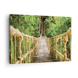 Impression sur toile - Image sur toile - Un pont suspendu dans une forêt tropicale pleine de verdure - 70x50cm - Suspendu dans la nature - Décoration murale moderne pour le salon et la chambre ARTTOR