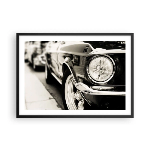 Affiche dans un cadre noir - Poster - Une voiture classique emblématique en noir et blanc élégant - 70x50cm - Brillance permanente - Décoration murale moderne pour le salon et la chambre ARTTOR