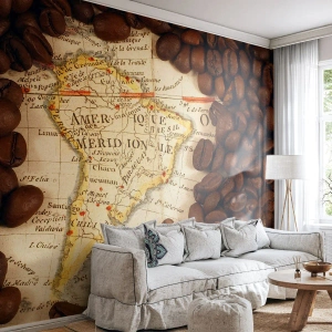 Papier Peint Autocollant Deluxe Sticker - D'où vient le meilleur café ? - Cartes du monde, Café, Amérique - 200x140 cm