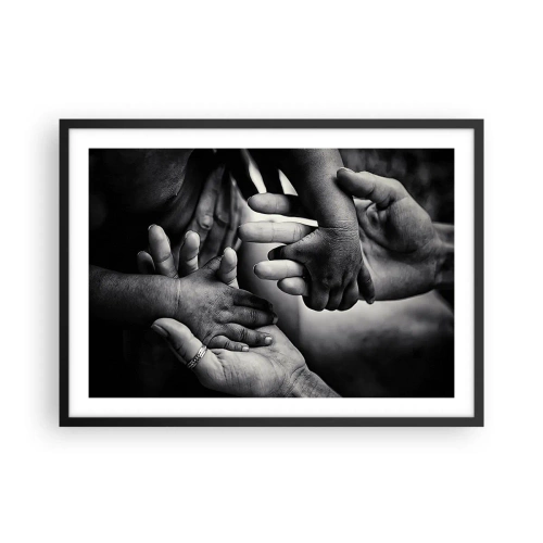 Affiche dans un cadre noir - Poster - Mains noires et blanches de différentes générations - 70x50cm - Être humain - Décoration murale moderne pour le salon et la chambre ARTTOR