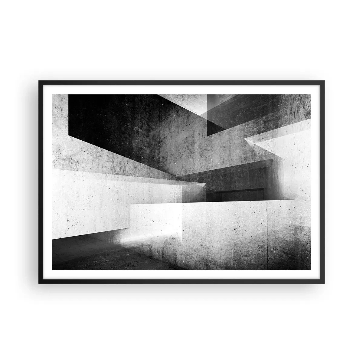 Affiche dans un cadre noir - Poster - Formes géométriques dans une composition monochrome - 100x70cm - Structure de l'espace - Décoration murale moderne pour le salon et la chambre ARTTOR