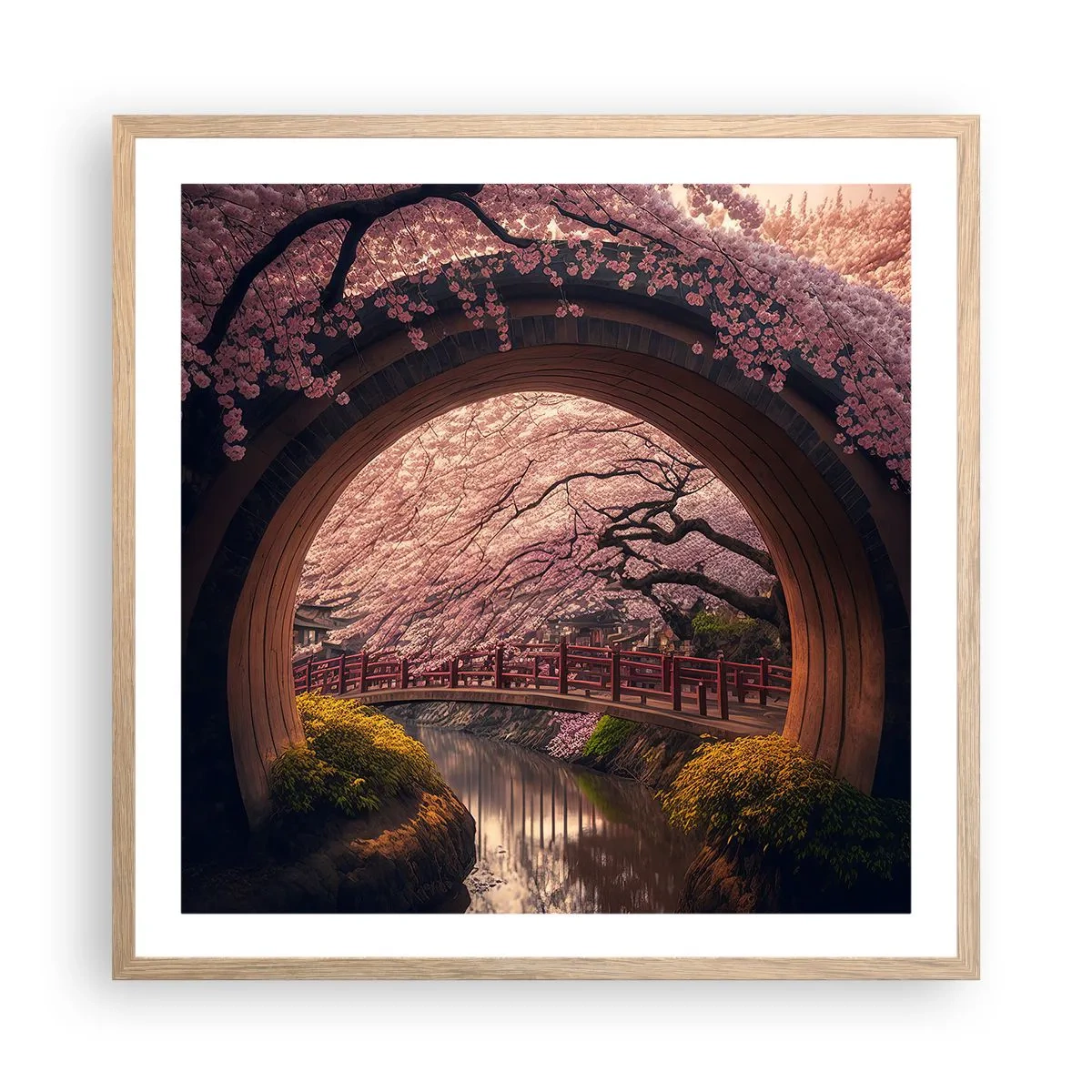Affiche dans un chêne clair - Poster - Printemps japonais - 60x60 cm