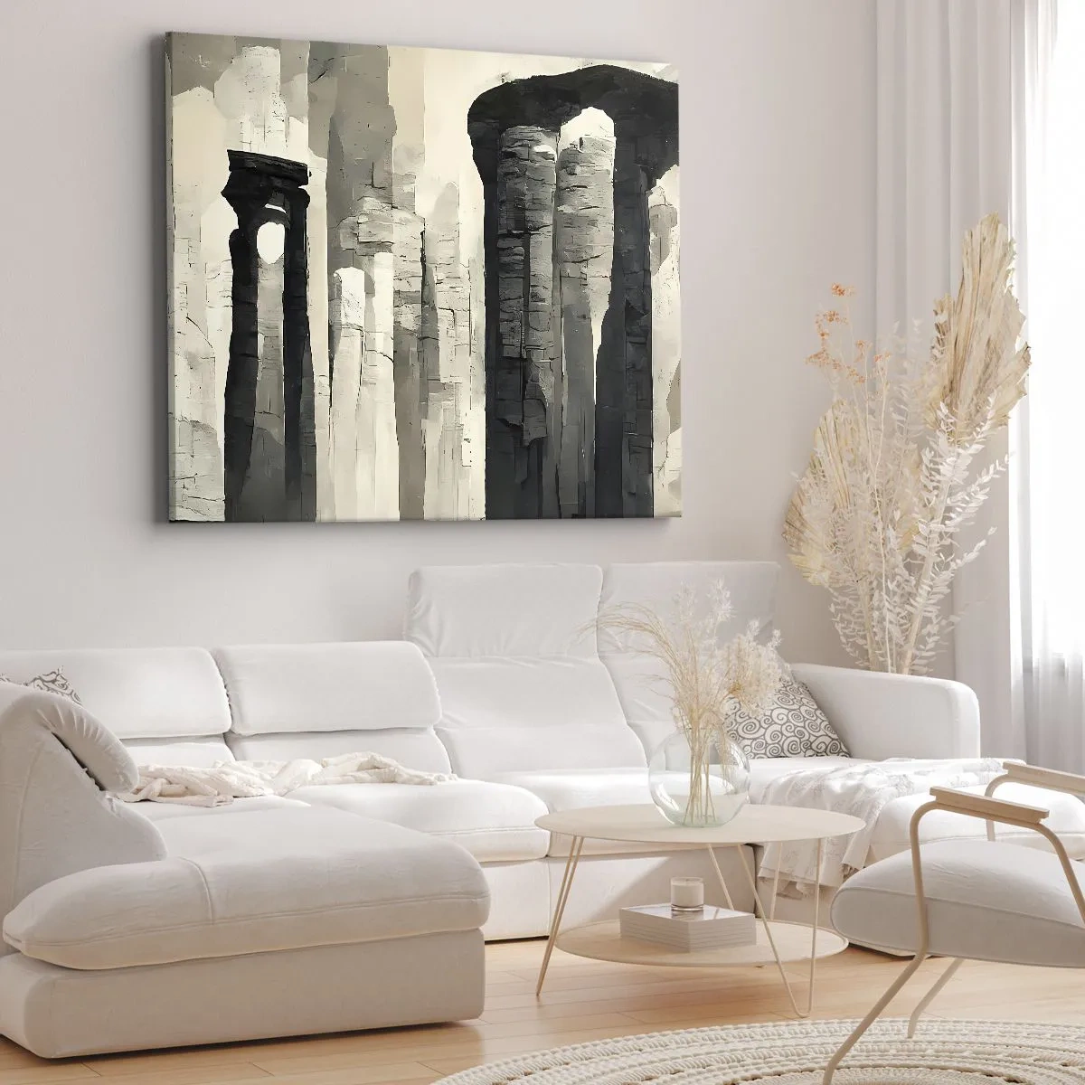 Impression sur toile - Image sur toile - Colonnes historiques dans un cadre monochrome atmosphérique - 70x50cm - La majesté de l'Antiquité - Décoration murale moderne pour le salon et la chambre ARTTOR