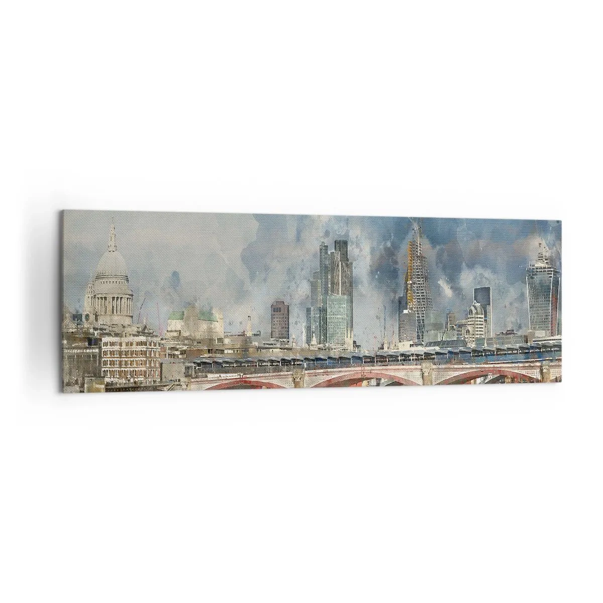 Impression sur toile - Image sur toile - Vue à l'aquarelle du pont et des toits de la ville - 160x50cm - Londres dans toute sa splendeur - Décoration murale moderne pour le salon et la chambre ARTTOR
