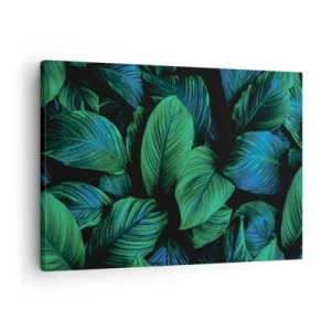 Impression sur toile - Image sur toile - Feuilles vertes dans un style minimaliste - 70x50cm - Dans la foule verte - Décoration murale moderne pour le salon et la chambre ARTTOR