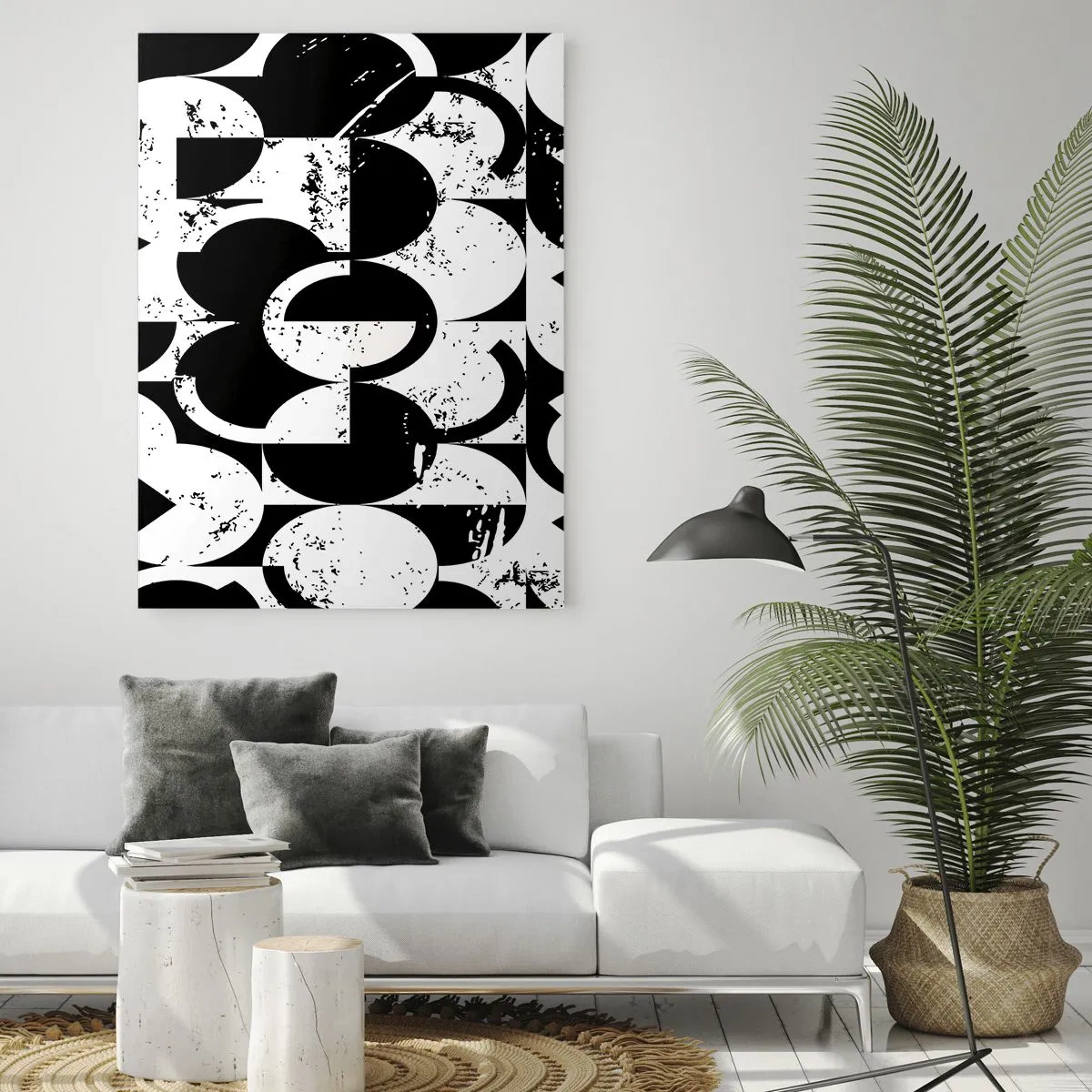 Impression sur verre - Image sur verre - Motif géométrique aux formes contrastées en noir et blanc - 50x70cm - Le blanc est blanc et le noir est noir - Décoration murale moderne pour le salon et la chambre ARTTOR