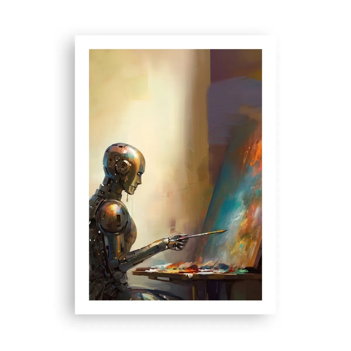 Affiche - Poster - Robot peintre sur un chevalet dans un style futuriste - 50x70cm - L'art du futur - Décoration murale moderne pour le salon et la chambre ARTTOR