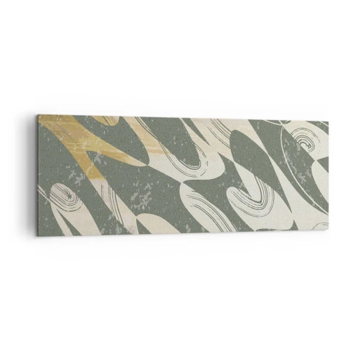 Impression sur toile - Image sur toile - Formes dynamiques dans des tons de vert et d'or - 140x50cm - Abstraction rythmique - Décoration murale moderne pour le salon et la chambre ARTTOR