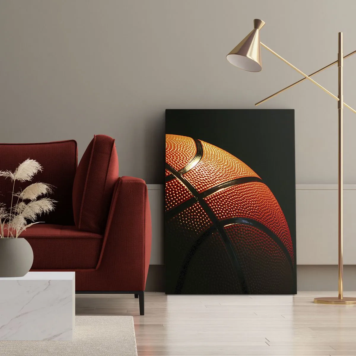 Impression sur toile - Image sur toile - Gros plan d'un ballon de basket sur fond noir - 50x70cm - Belle comme une planète - Décoration murale moderne pour le salon et la chambre ARTTOR