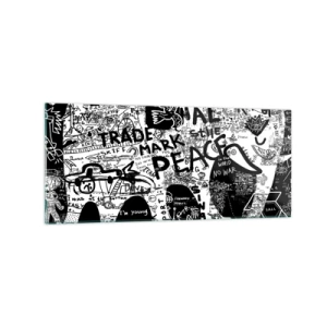 Impression sur verre - Image sur verre - Graphiques en noir et blanc avec des motifs graffitis - 120x50cm - La richesse des rues - Décoration murale moderne pour le salon et la chambre ARTTOR
