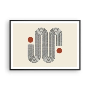 Affiche dans un cadre noir - Poster - Motif géométrique avec des lignes et des cercles orange - 100x70cm - Du début à la fin - Décoration murale moderne pour le salon et la chambre ARTTOR