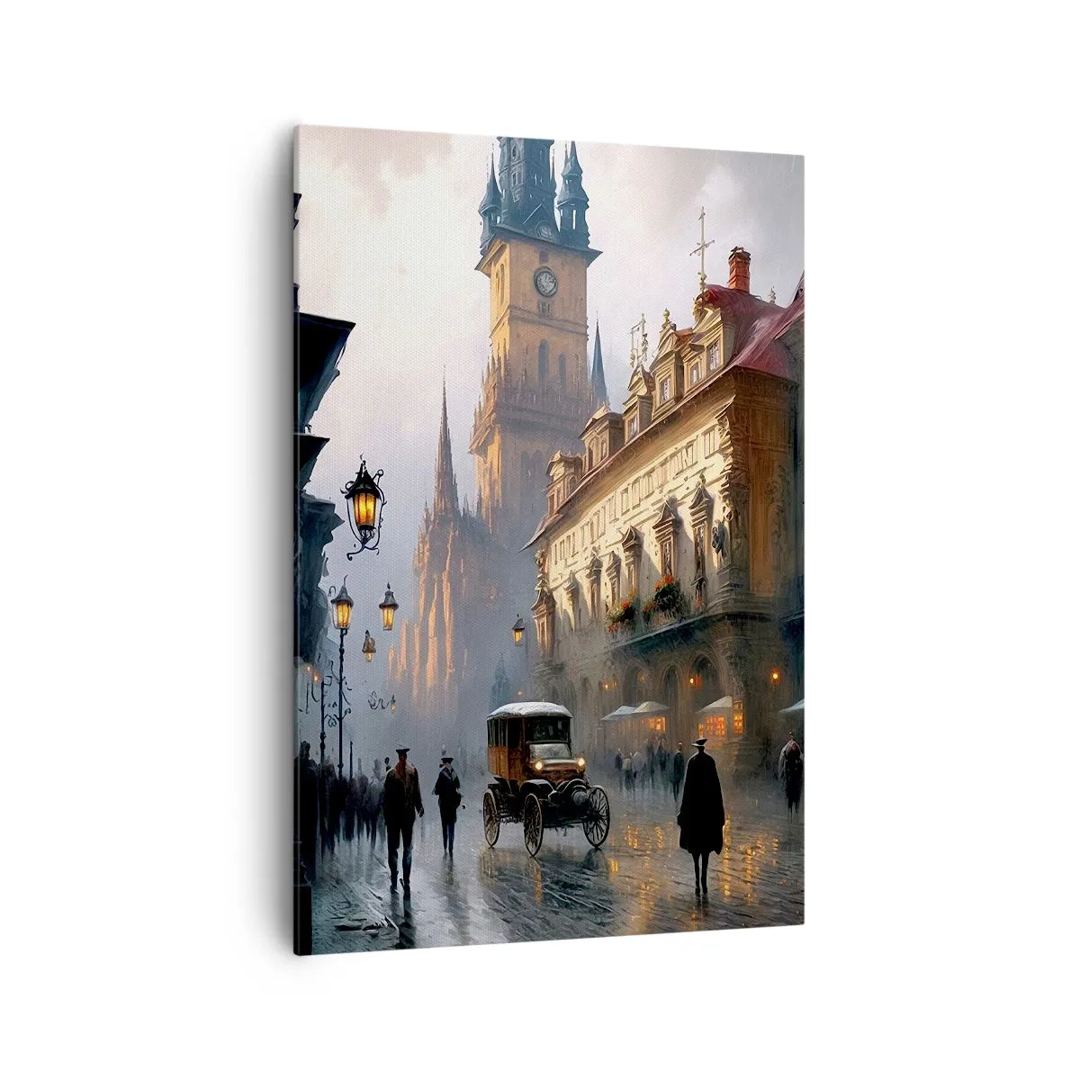 Impression sur toile - Image sur toile - Scène de rue en soirée avec une architecture historique - 70x100cm - Le charme d'une soirée pragoise - Décoration murale moderne pour le salon et la chambre ARTTOR