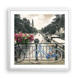 Affiche dans un cadre blanc - Poster - Couleurs de rue d'Amsterdam - 50x50 cm