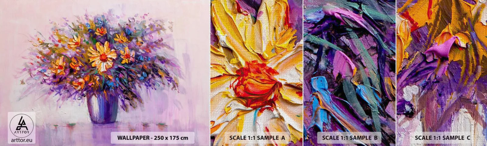 Échantillon de Papier Peint Premium Canvas - Ça sent bon, ça a l'air doux - Fleurs dans un vase, Morceau, Bouquet de fleurs - 100x30 cm