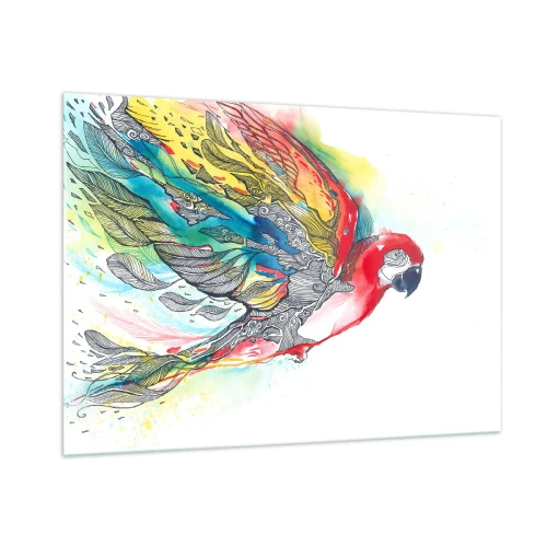 Impression sur verre - Image sur verre - Perroquet coloré avec des ailes et des détails artistiques - 100x70cm - Vivez haut en couleurs - Décoration murale moderne pour le salon et la chambre ARTTOR