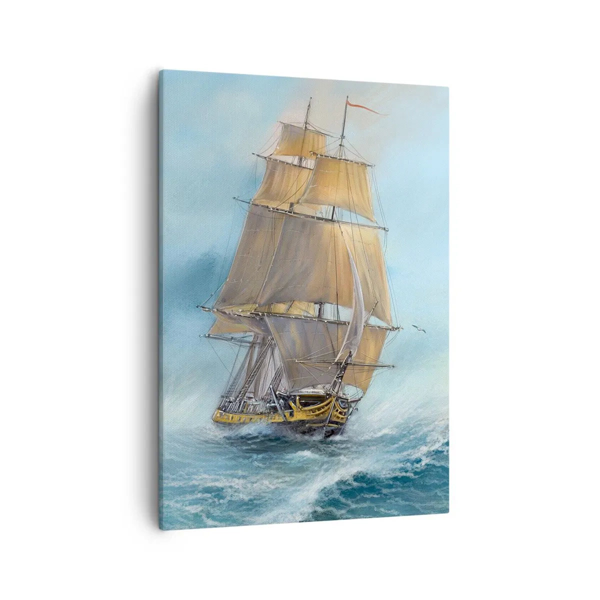Impression sur toile - Image sur toile - Un voilier sur une mer agitée - 50x70cm - Se précipitant sur les vagues - Décoration murale moderne pour le salon et la chambre ARTTOR