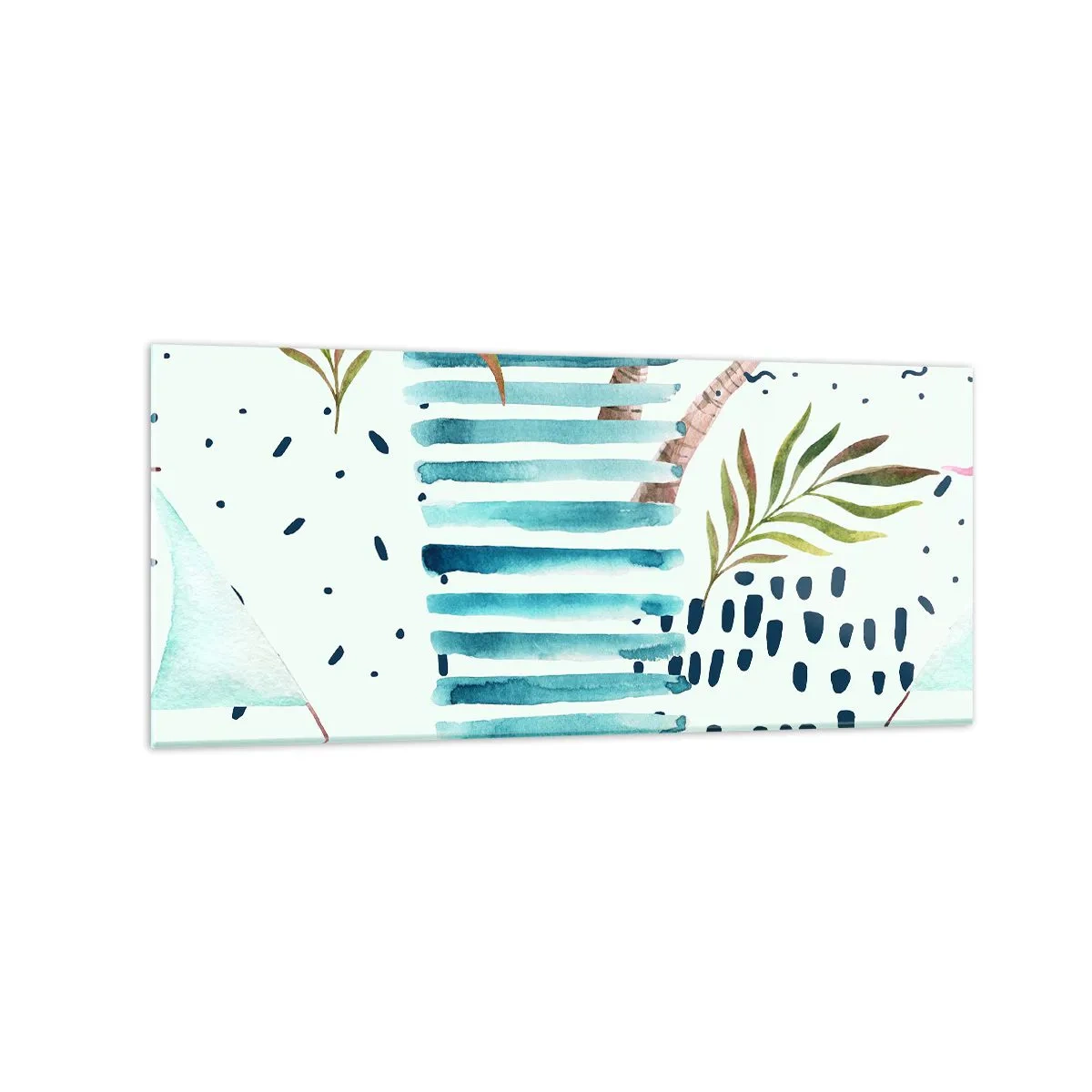 Impression sur verre - Image sur verre - Motif abstrait avec des palmiers et des accents nautiques - 120x50cm - Des vacances sous les palmiers - Décoration murale moderne pour le salon et la chambre ARTTOR
