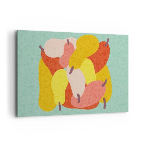 Impression sur toile - Image sur toile - Poires abstraites colorées sur fond vert - 100x70cm - Essayez le soleil d'été - Décoration murale moderne pour le salon et la chambre ARTTOR
