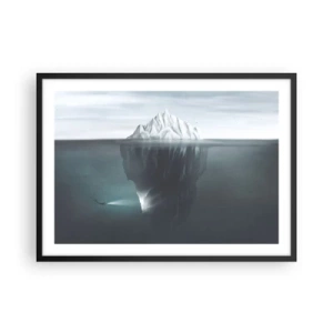 Affiche dans un cadre noir - Poster - Un iceberg dans l'eau avec un plongeur et un projecteur sous la surface. - 70x50cm - Mystère sous-marin - Décoration murale moderne pour le salon et la chambre ARTTOR