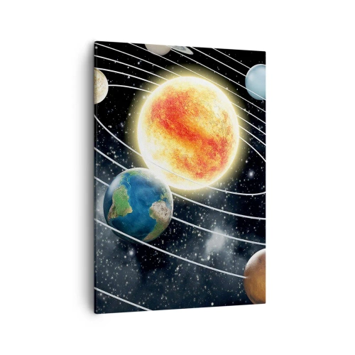 Impression sur toile - Image sur toile - Système solaire avec planètes et soleil dans l'espace - 50x70cm - Danse cosmique - Décoration murale moderne pour le salon et la chambre ARTTOR