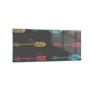 Impression sur verre - Image sur verre - Motif de flèche stylisée aux couleurs pastel sur fond sombre - 120x50cm - Dans l'ordonnance - Décoration murale moderne pour le salon et la chambre ARTTOR