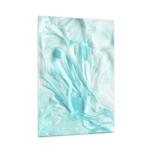 Impression sur verre - Image sur verre - Motifs abstraits bleus et blancs ressemblant à un mouvement ondulatoire - 50x70cm - Ensemble pour toujours - Décoration murale moderne pour le salon et la chambre ARTTOR