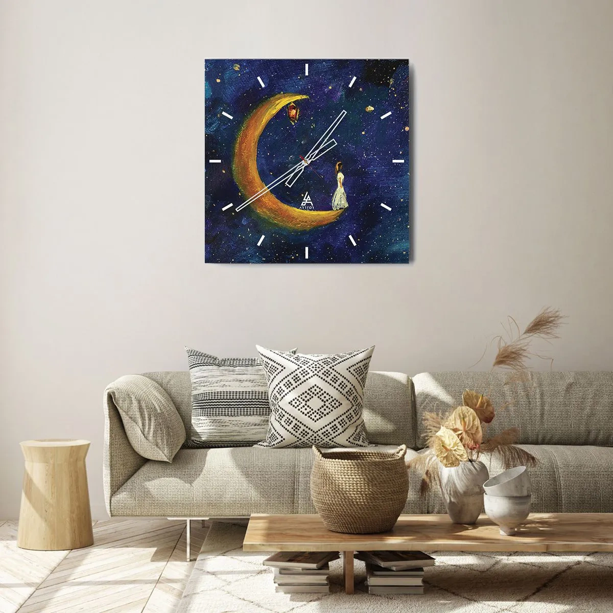 Horloge murale - Pendule murale - Une fille debout sur la lune dans un ciel étoilé - 30x30cm - Appel du monde - Décoration murale moderne pour le salon et la chambre ARTTOR