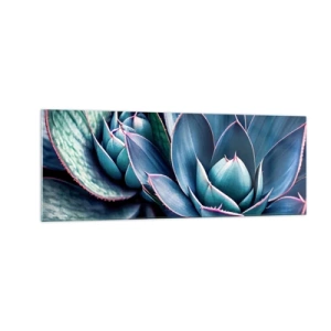 Impression sur verre - Image sur verre - Agave dans des tons de bleu et de vert avec des accents roses - 140x50cm - Force vital - Décoration murale moderne pour le salon et la chambre ARTTOR