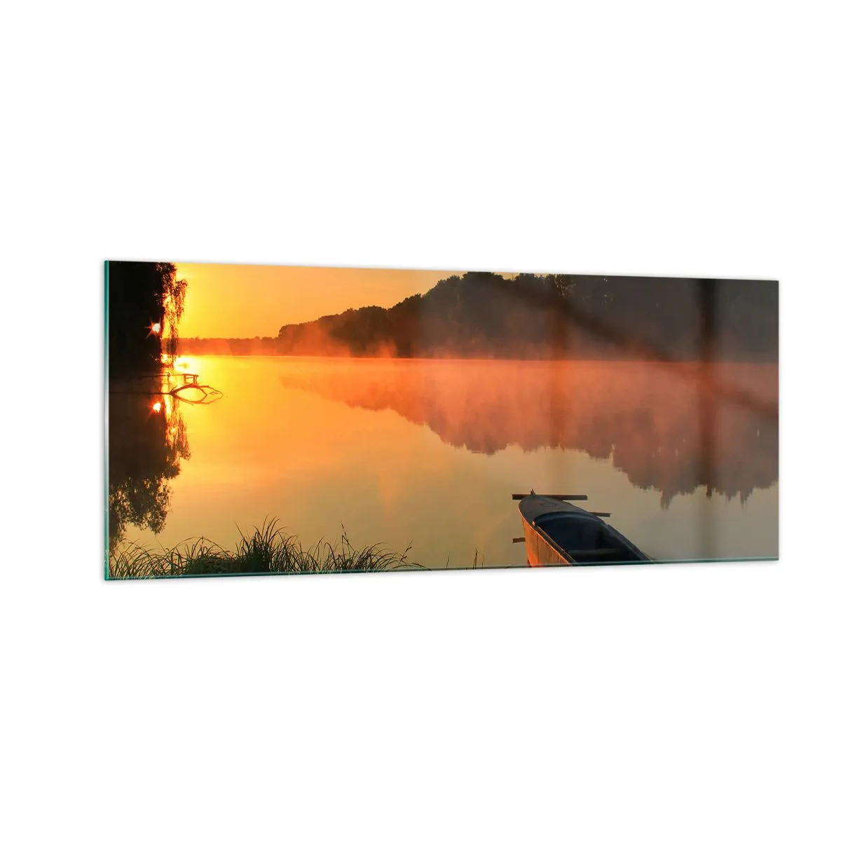 Impression sur verre - Image sur verre - Lever du soleil sur l'eau comme un miroir - 100x40 cm