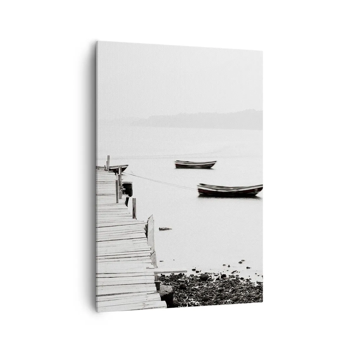 Impression sur toile - Image sur toile - Jetée en bois et bateaux sur une eau calme - 70x100cm - Calme et propre au bord de l'eau - Décoration murale moderne pour le salon et la chambre ARTTOR