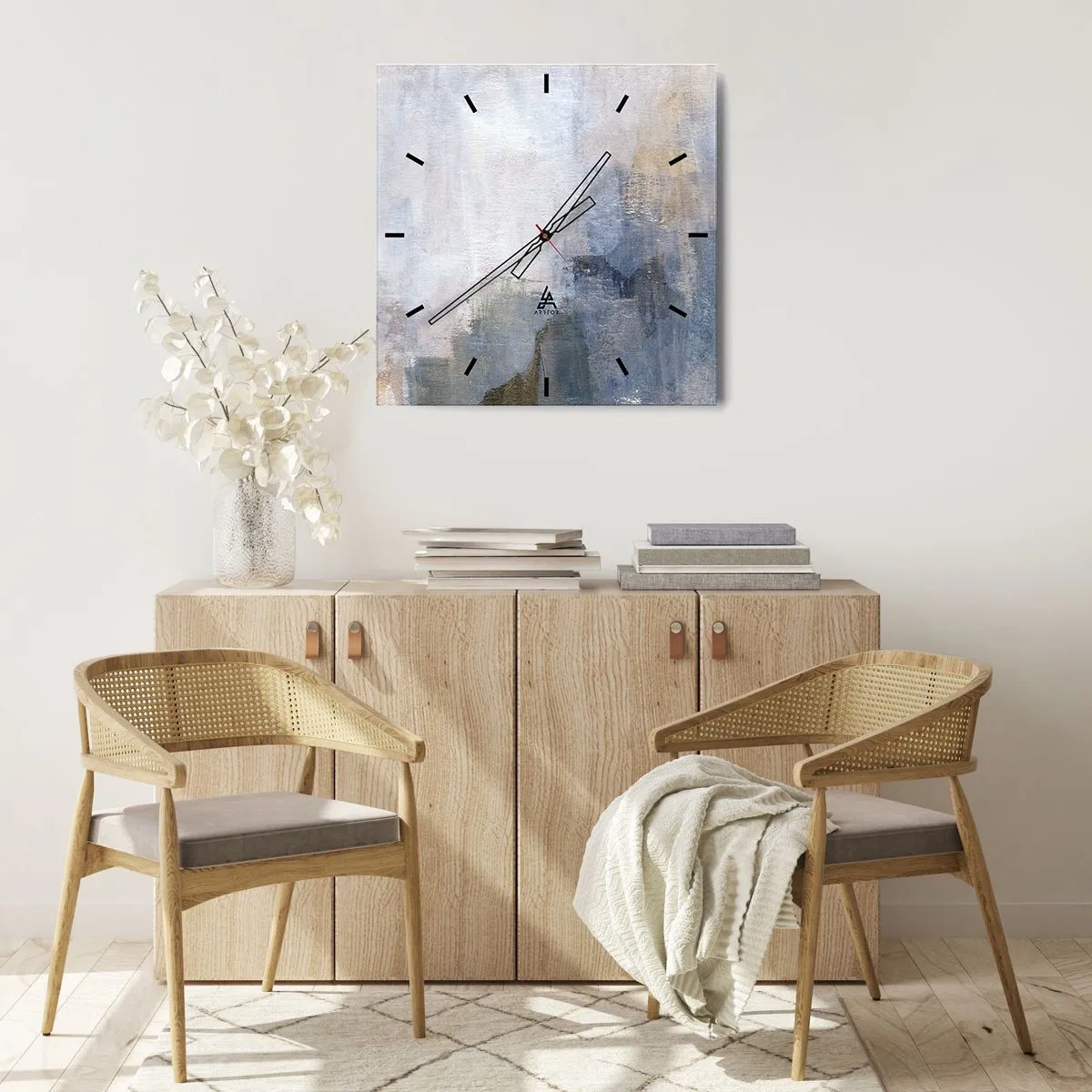 Horloge murale - Pendule murale - Taches abstraites subtiles dans des tons de bleu et de beige - 30x30cm - Tonalités et accords de couleur - Décoration murale moderne pour le salon et la chambre ARTTOR