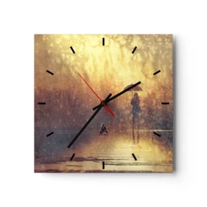 Horloge murale - Pendule murale - Une silhouette avec un parapluie dans un paysage brumeux plein de reflets - 30x30cm - Je sens que quelqu'un me regarde - Décoration murale moderne pour le salon et la chambre ARTTOR