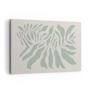 Impression sur toile - Image sur toile - Un motif de brindilles délicat avec des feuilles dans une nuance de vert émeraude - 100x70cm - Brindille d'émeraude - Décoration murale moderne pour le salon et la chambre ARTTOR