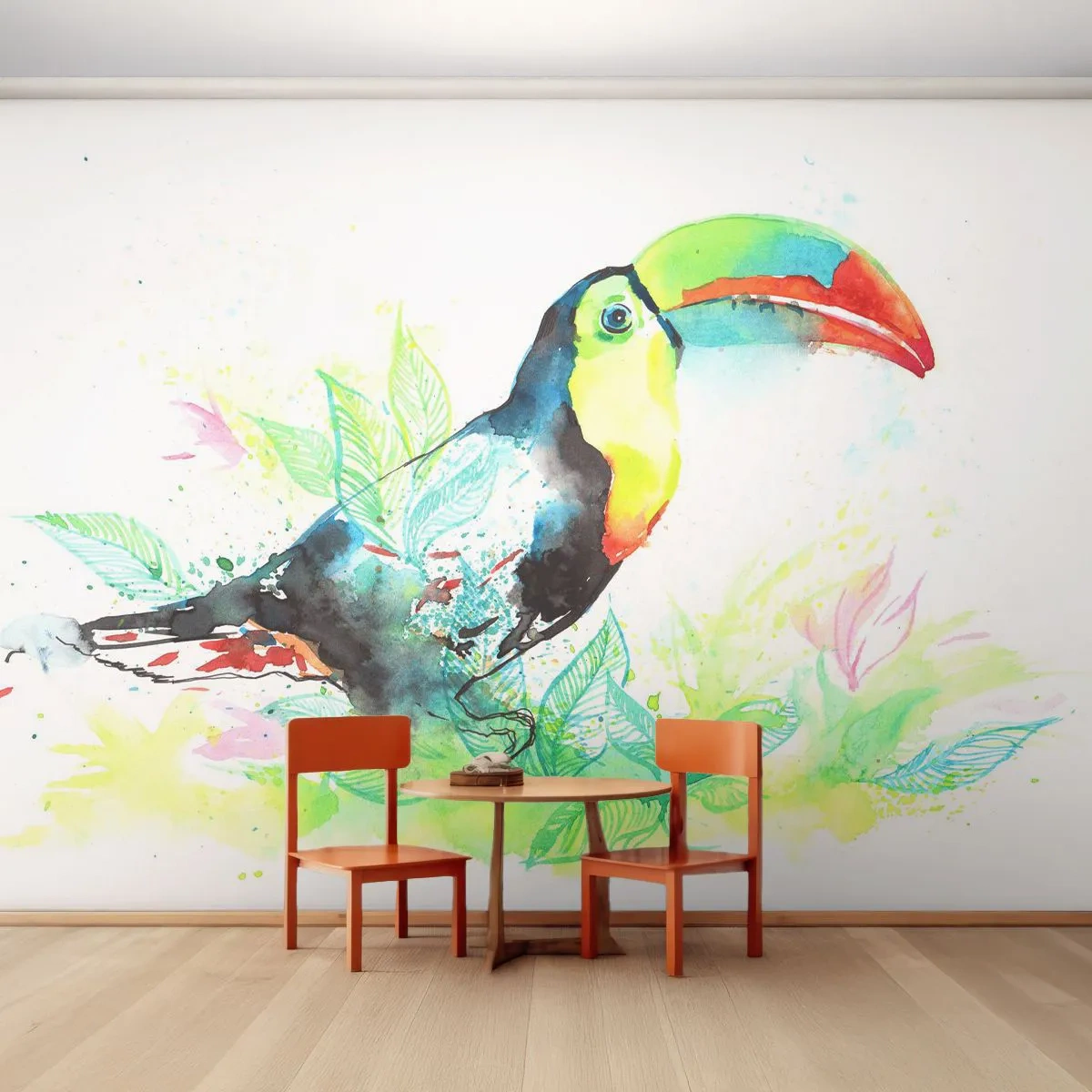 Papier Peint Photo Premium Sand - Toucan coloré dans une illustration aquarelle tropicale - 100x70cm - Aussi coloré que l'Amérique du Sud - Décoration murale moderne pour le salon et la chambre ARTTOR