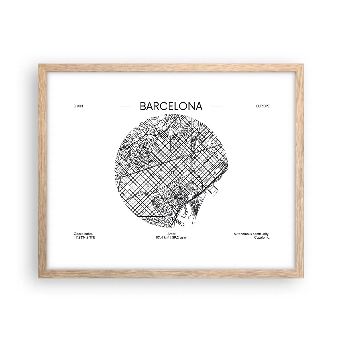 Affiche dans un chêne clair - Poster - Anatomie de Barcelone - 50x40 cm