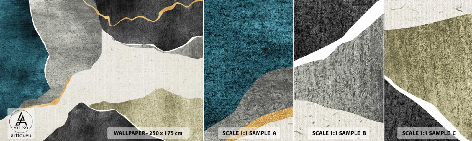 Échantillon De Papier Peint Standard Eco - Composition mosaïque avec un fil d'or - Abstractionnisme, Art Déco, Morceau - 100x30 cm