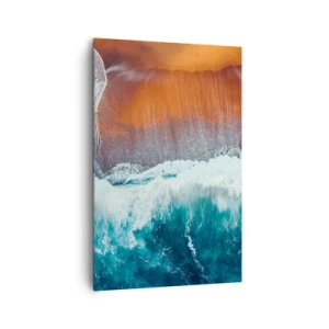 Impression sur toile - Image sur toile - Une vue des vagues de l'océan s'écrasant sur la plage dorée - 80x120cm - Caresse de l'océan - Décoration murale moderne pour le salon et la chambre ARTTOR