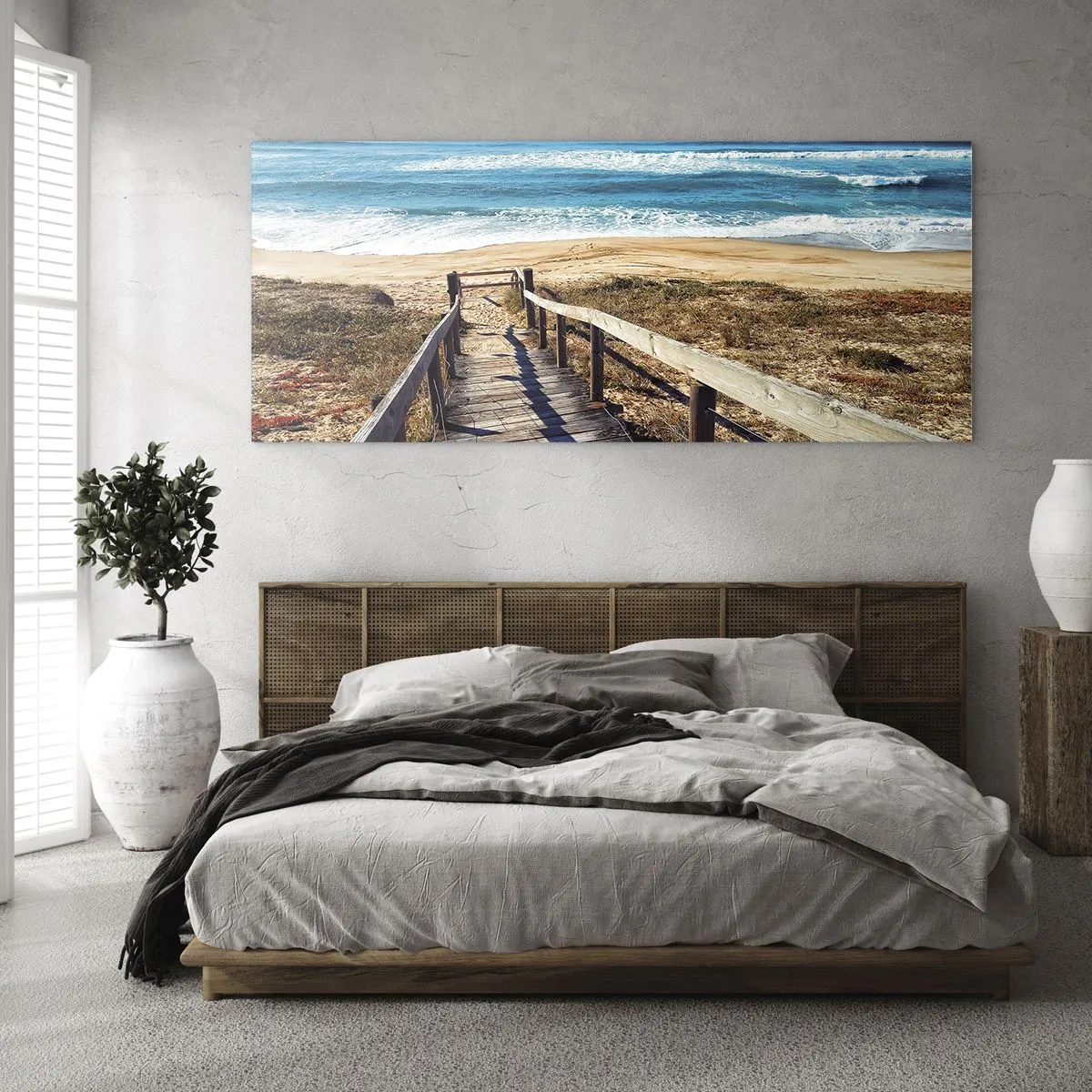 Impression sur verre - Image sur verre - Chemin en bois menant à la plage - 160x50cm - Cours! - Décoration murale moderne pour le salon et la chambre ARTTOR