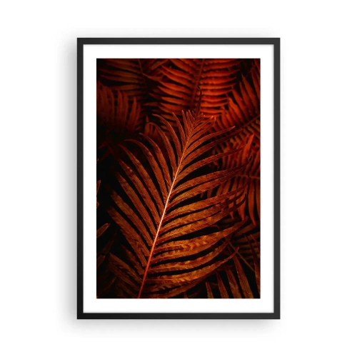 Affiche dans un cadre noir - Poster - Feuilles de palmier rouges sous un éclairage artistique - 50x70cm - Chaleur de la vie - Décoration murale moderne pour le salon et la chambre ARTTOR